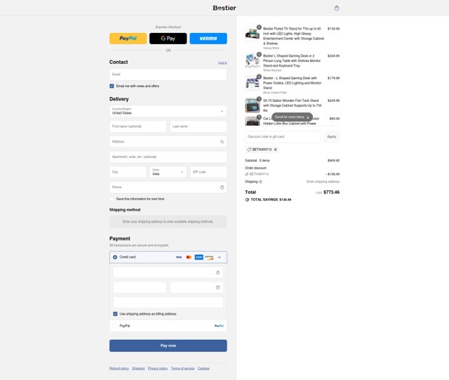 Bestier checkout page showing Bestier promo code box | Screenshot taken by SimplyCodes community member on Sep 4, 2025