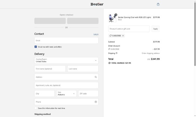 Bestier checkout page showing Bestier promo code box | Screenshot taken by SimplyCodes community member on Sep 4, 2025