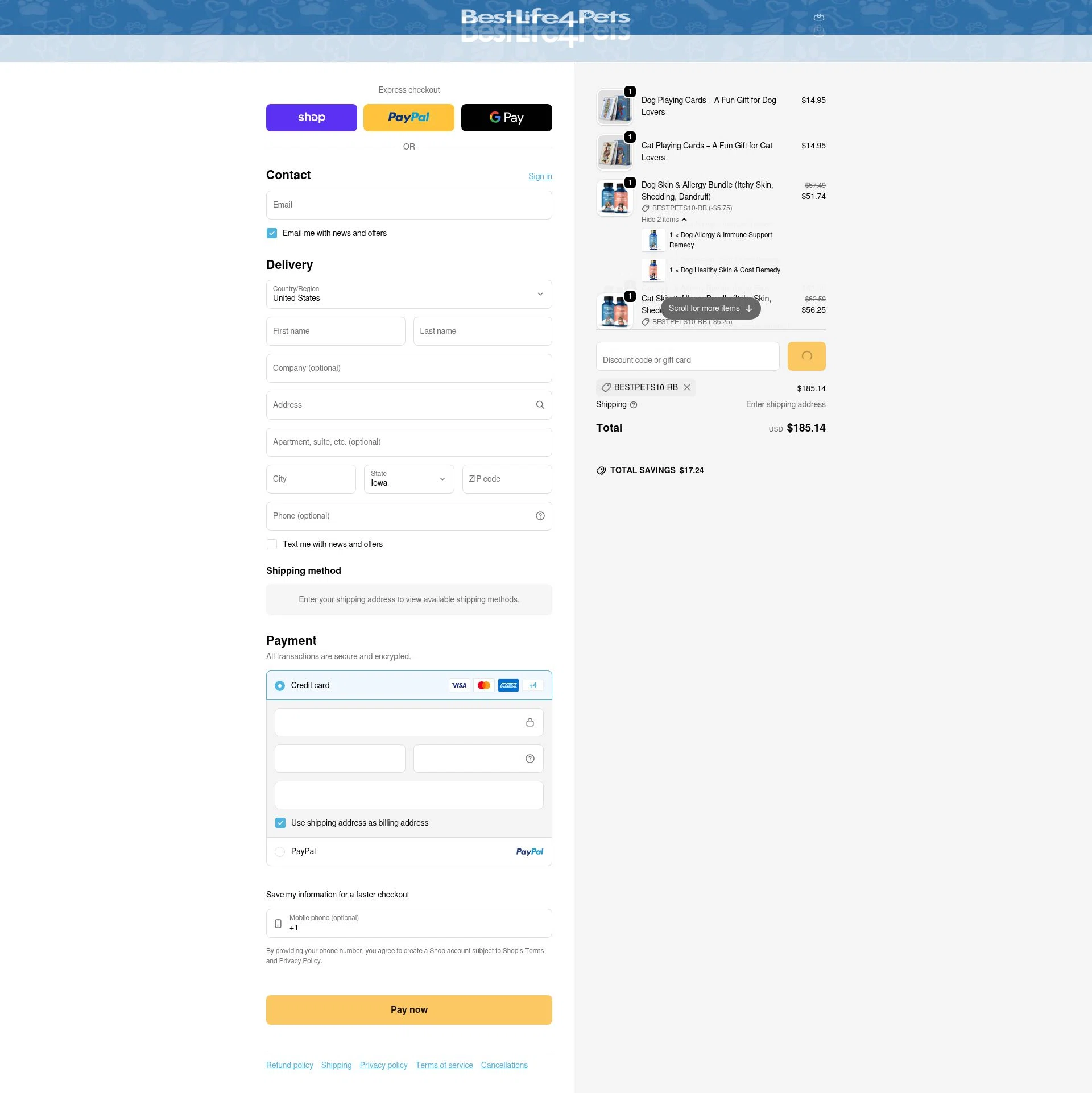 BestLife4Pets checkout page showing BestLife4Pets coupon code box | Screenshot taken by SimplyCodes community member on Feb 4, 2026