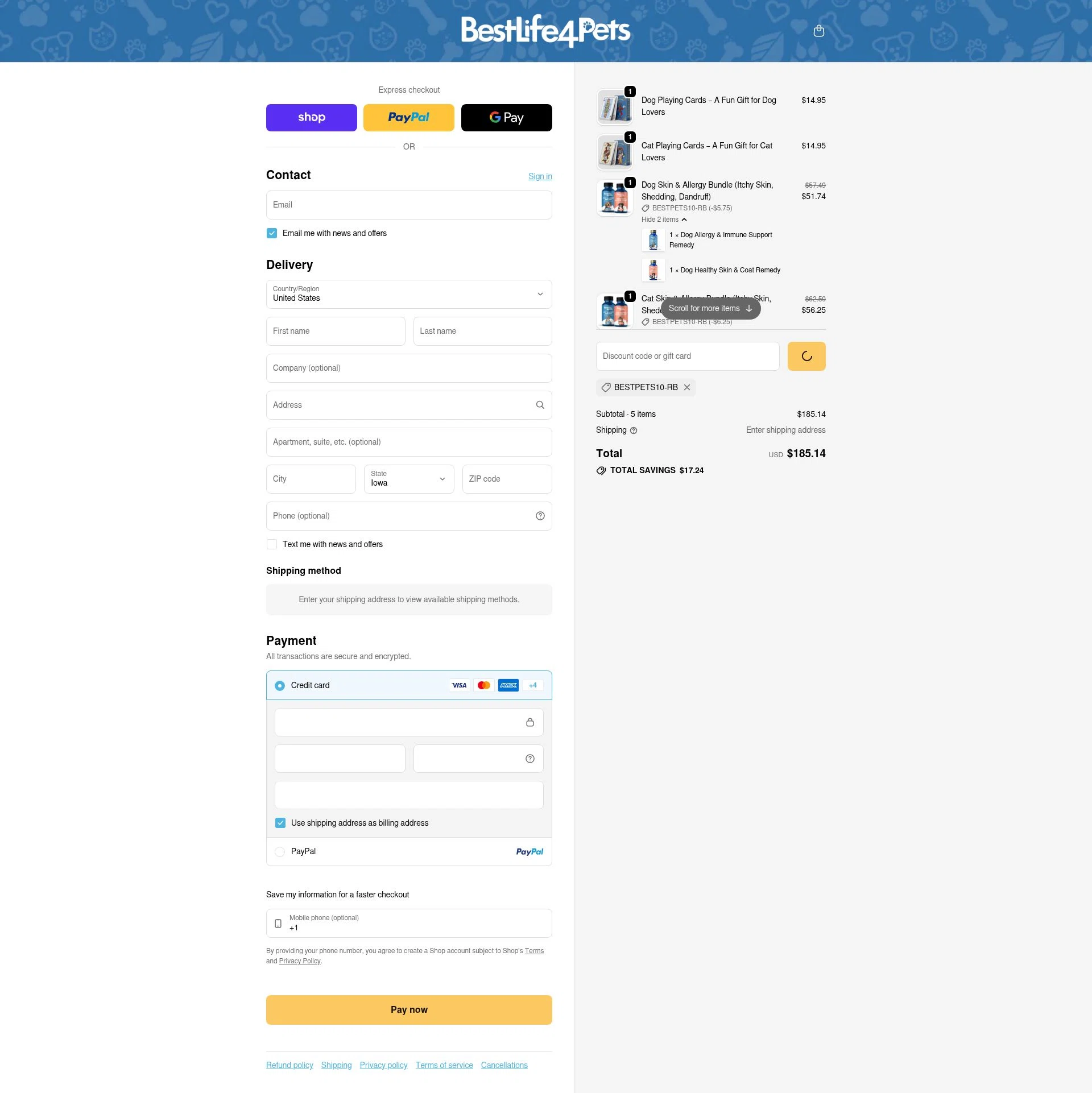 BestLife4Pets checkout page showing BestLife4Pets coupon code box | Screenshot taken by SimplyCodes community member on Jan 30, 2026
