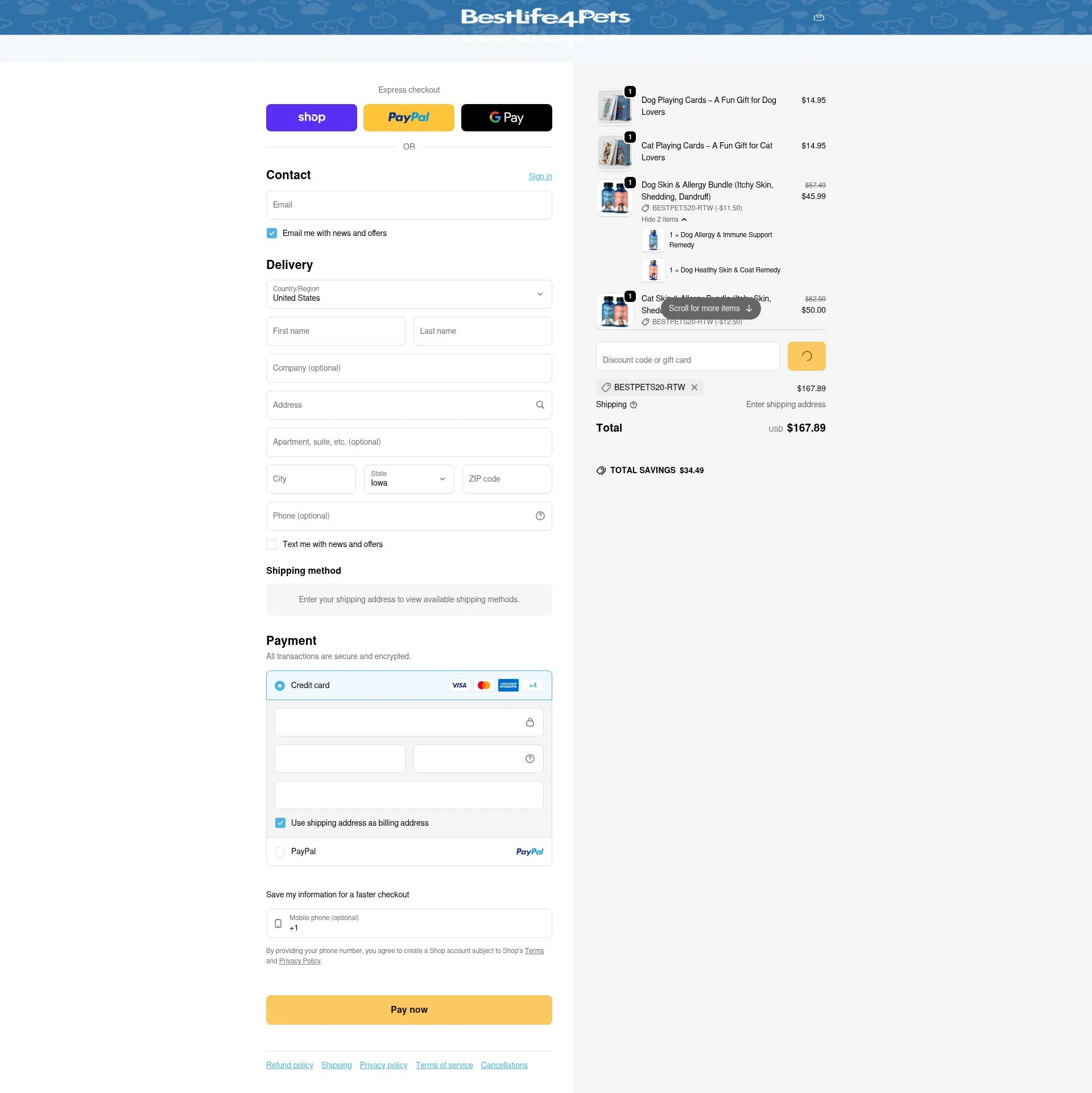 BestLife4Pets checkout page showing BestLife4Pets coupon code box | Screenshot taken by SimplyCodes community member on Jan 30, 2026