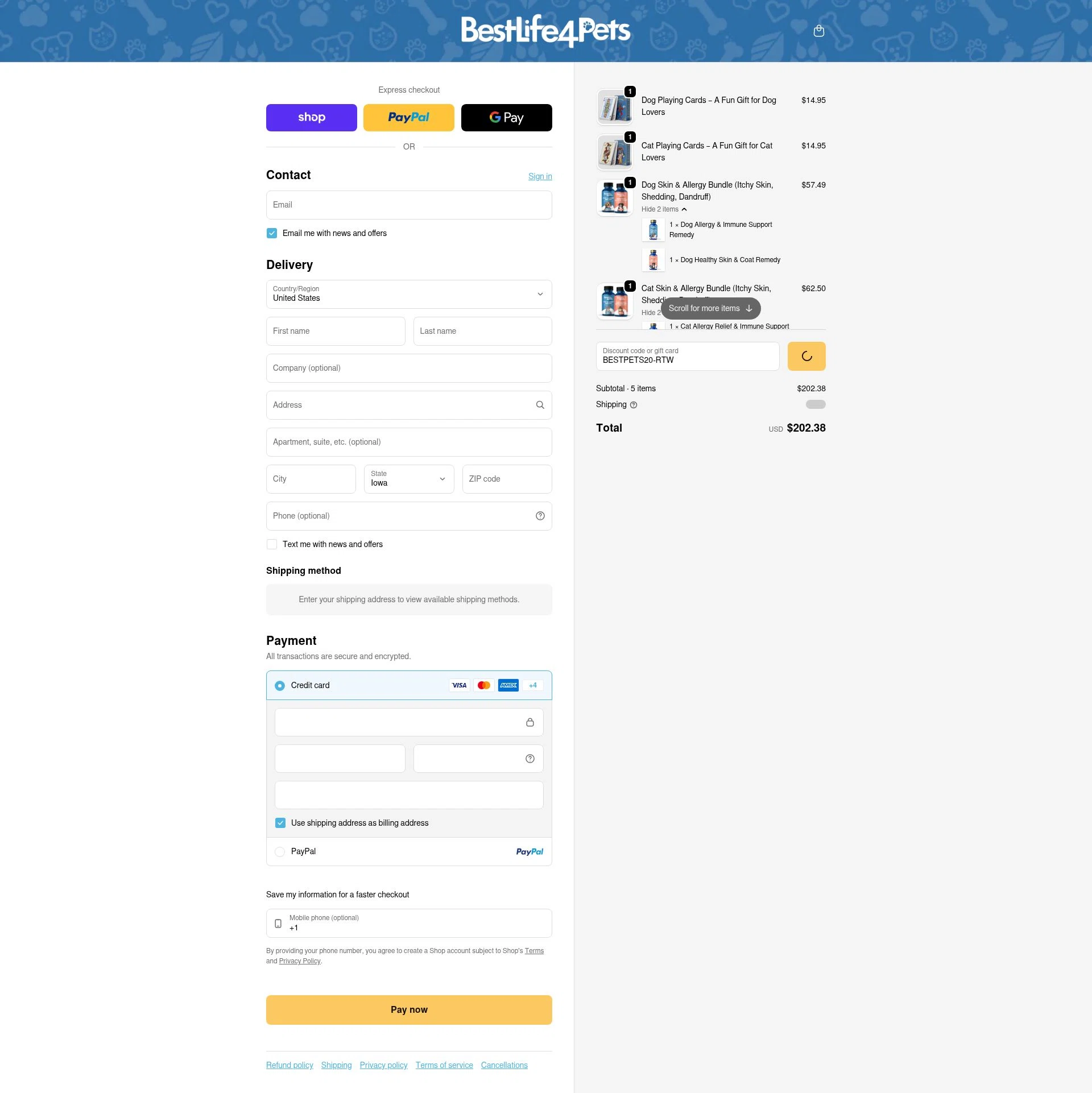 BestLife4Pets checkout page showing BestLife4Pets coupon code box | Screenshot taken by SimplyCodes community member on Feb 4, 2026