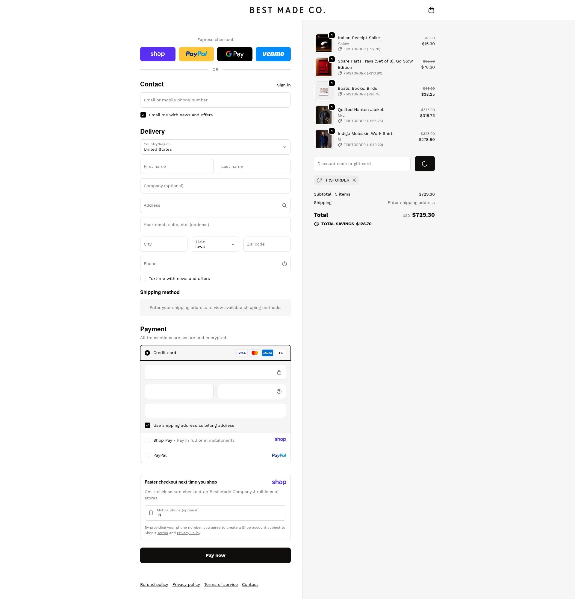 Best Made checkout page showing Best Made promo code box | Screenshot taken by SimplyCodes community member on Jan 16, 2026