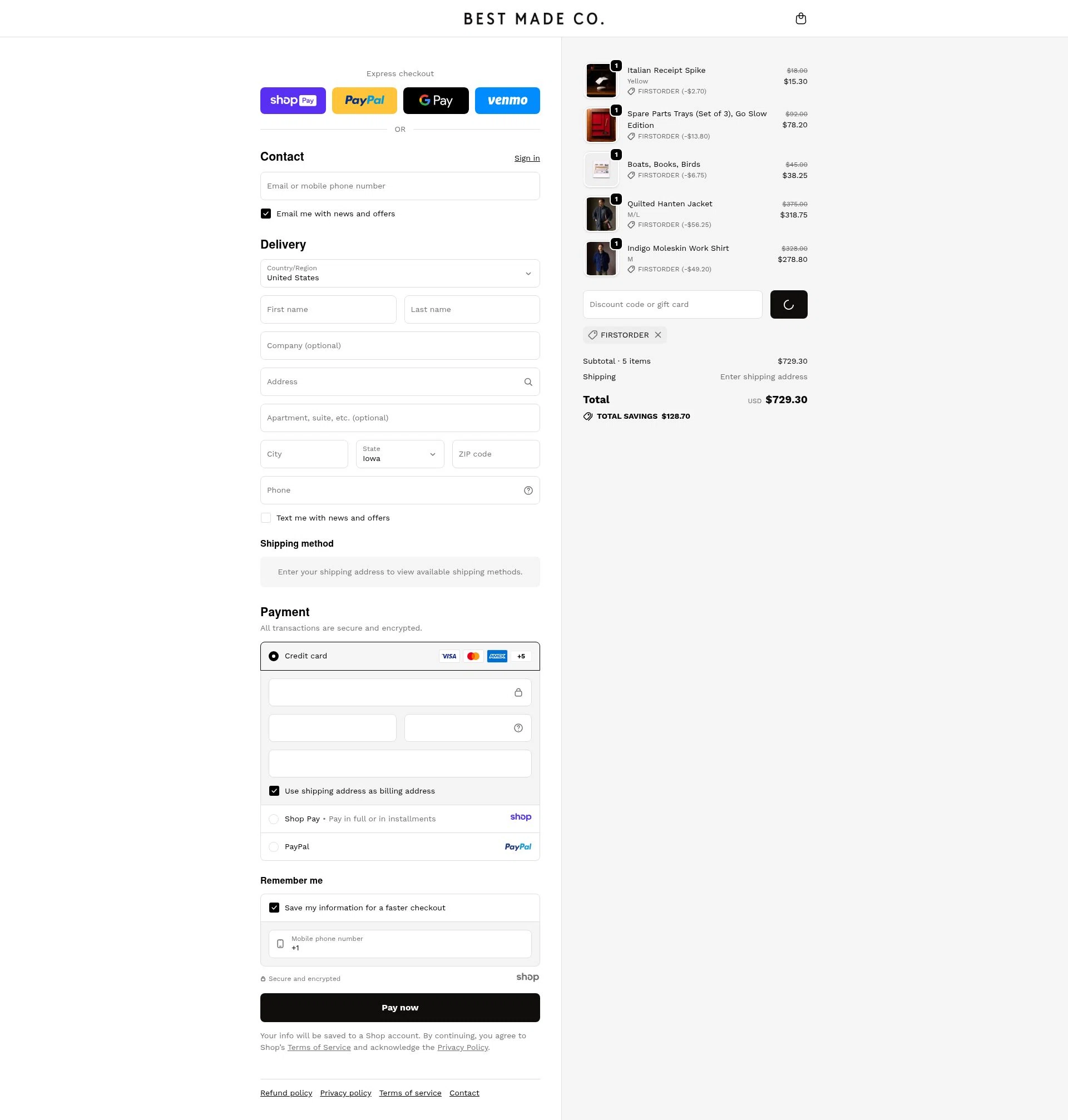 Best Made checkout page showing Best Made promo code box | Screenshot taken by SimplyCodes community member on Jan 11, 2026