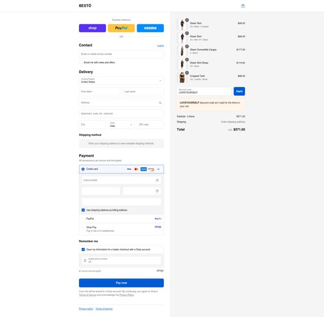 BESTŌ checkout page showing BESTŌ promo code box | Screenshot taken by SimplyCodes community member on Sep 6, 2025