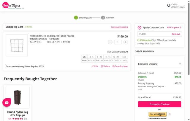 Best of Signs checkout page showing Best of Signs coupon code box | Screenshot taken by SimplyCodes community member on Sep 2, 2025