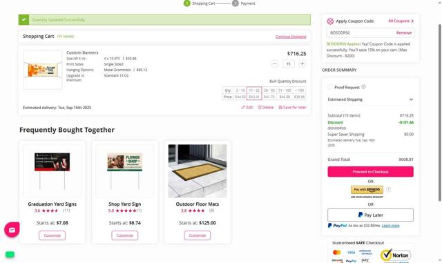 Best of Signs checkout page showing Best of Signs coupon code box | Screenshot taken by SimplyCodes community member on Sep 1, 2025
