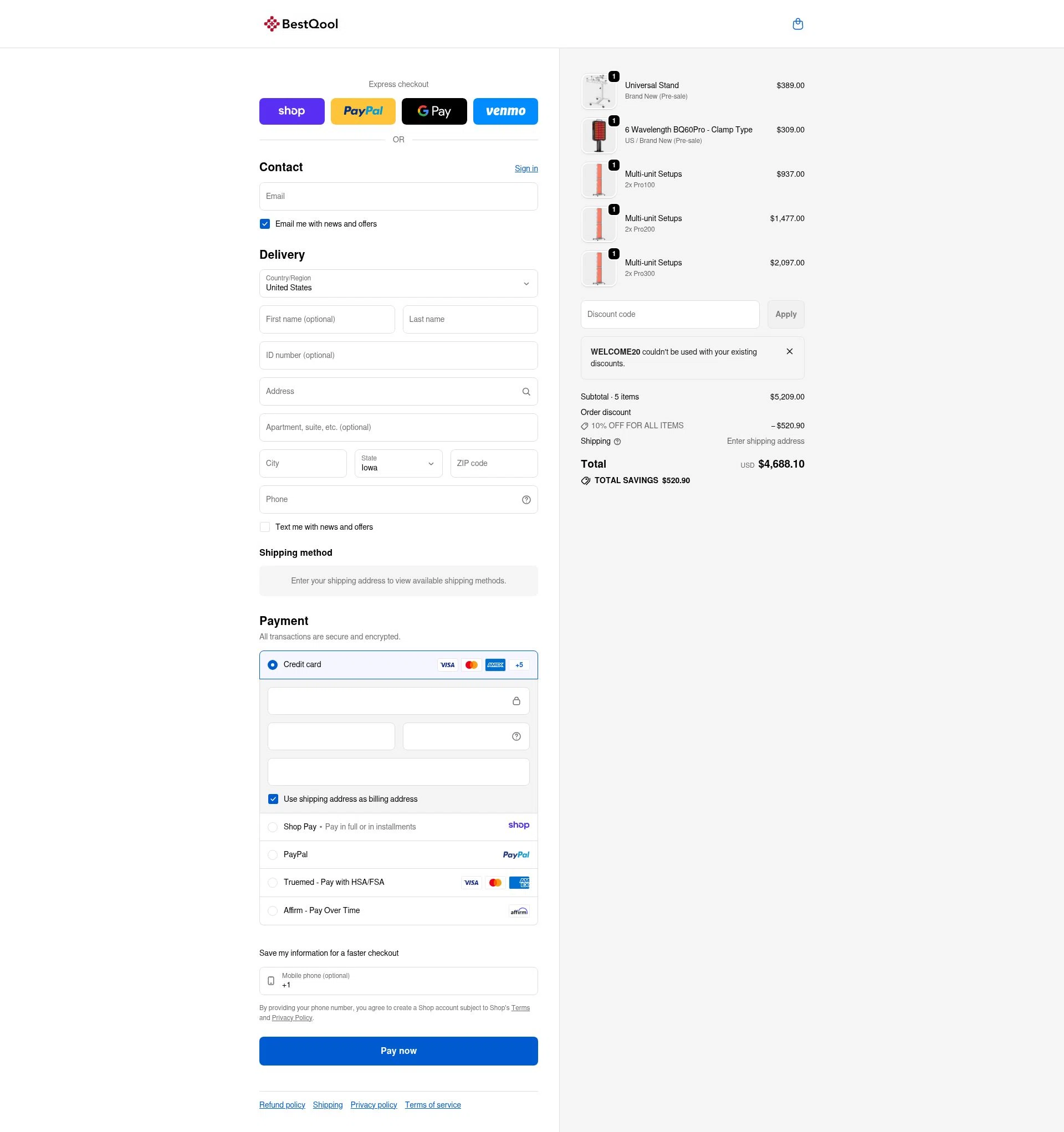 BESTQOOL checkout page showing BESTQOOL discount code box | Screenshot taken by SimplyCodes community member on Jan 10, 2026