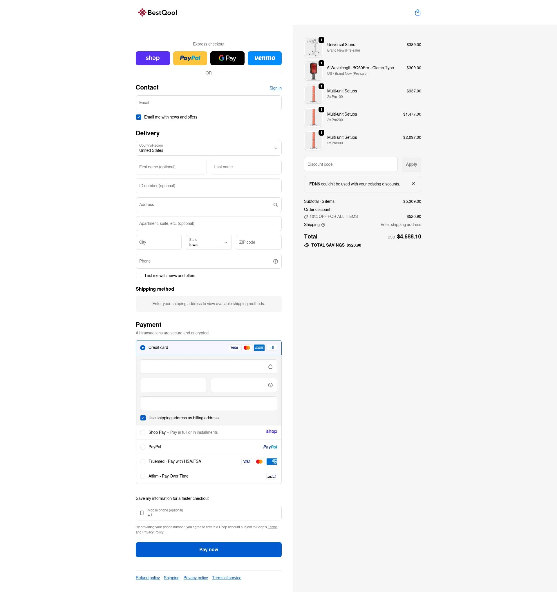 BESTQOOL checkout page showing BESTQOOL discount code box | Screenshot taken by SimplyCodes community member on Jan 10, 2026