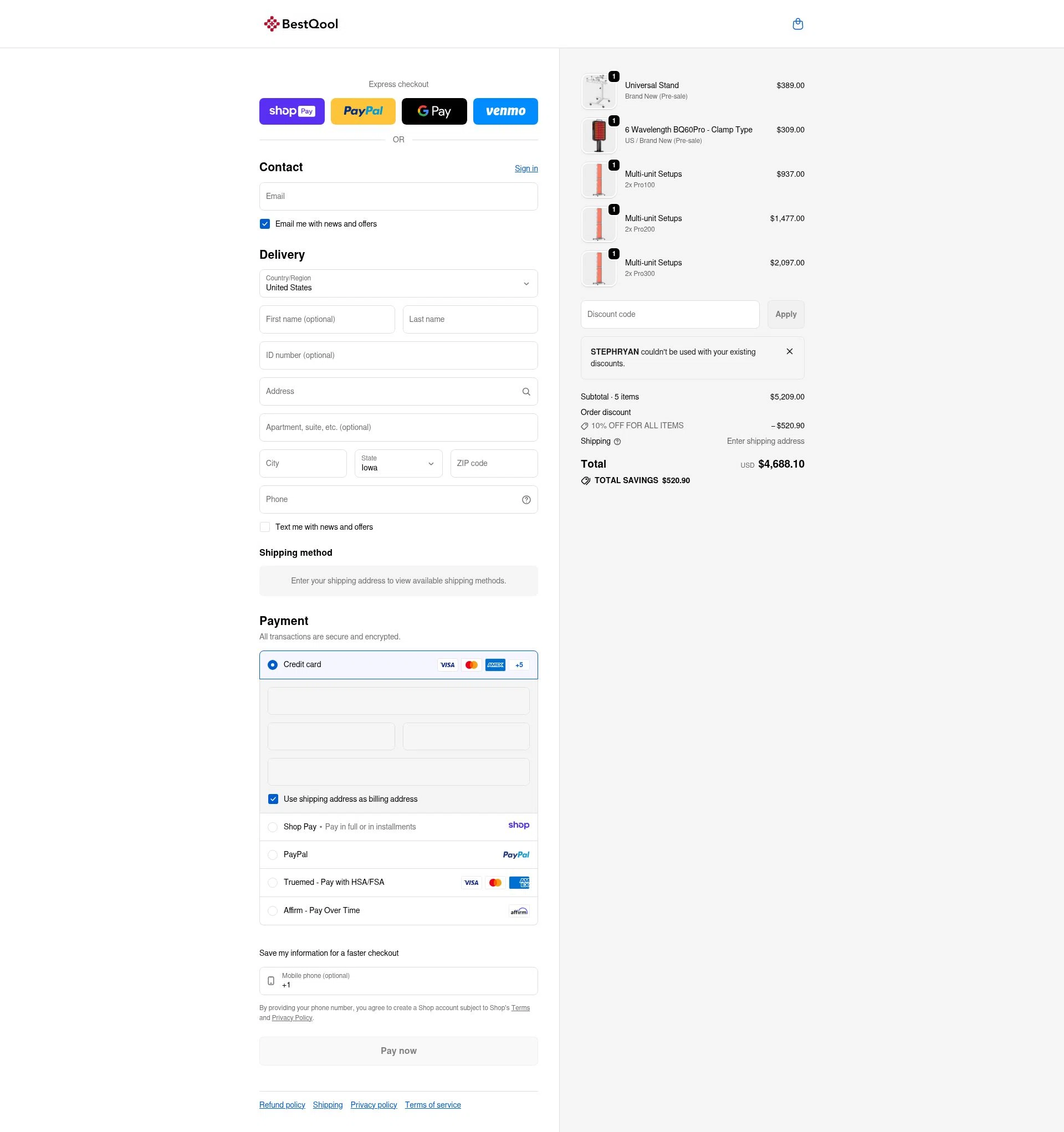 BESTQOOL checkout page showing BESTQOOL discount code box | Screenshot taken by SimplyCodes community member on Jan 10, 2026