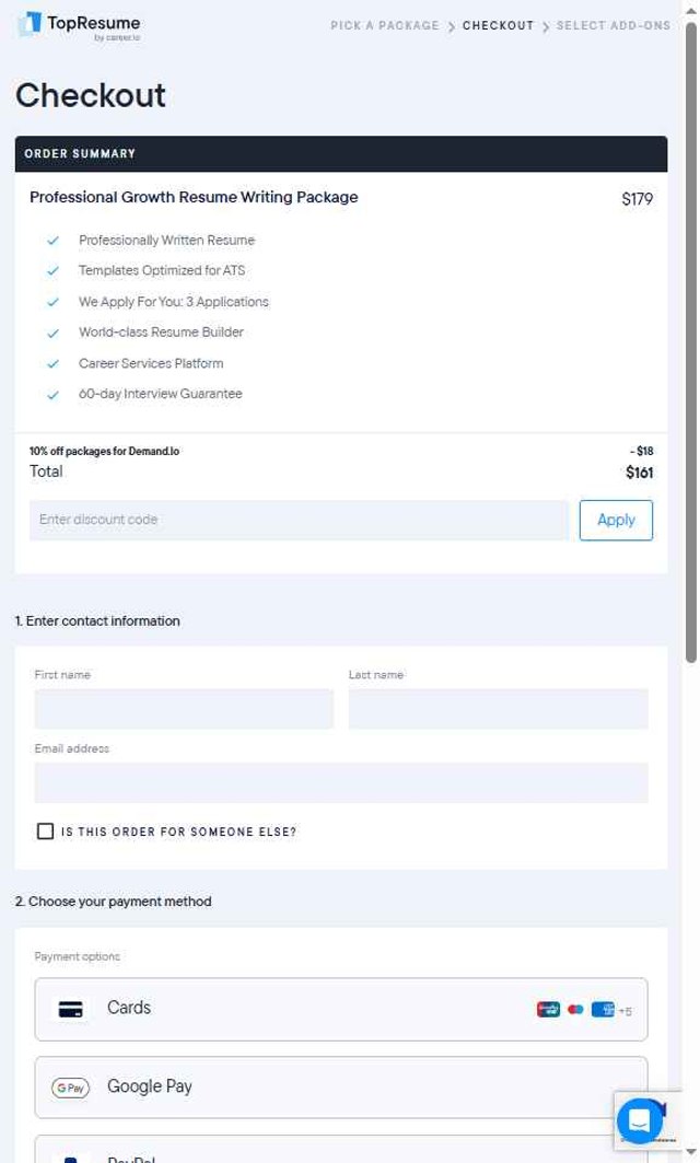 TopResume checkout page showing TopResume discount code box | Screenshot taken by SimplyCodes community member on Jul 23, 2025