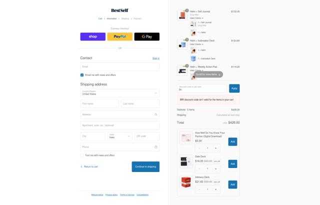 BestSelf Co. checkout page showing BestSelf Co. discount code box | Screenshot taken by SimplyCodes community member on Sep 17, 2025