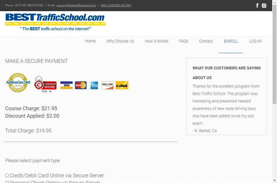BESTtrafficschool.com checkout page showing BESTtrafficschool.com promo code box | Screenshot taken by SimplyCodes community member on May 10, 2025
