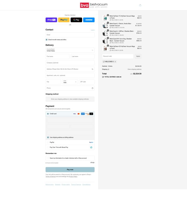 Best Vacuum checkout page showing Best Vacuum discount code box | Screenshot taken by SimplyCodes community member on Aug 22, 2025