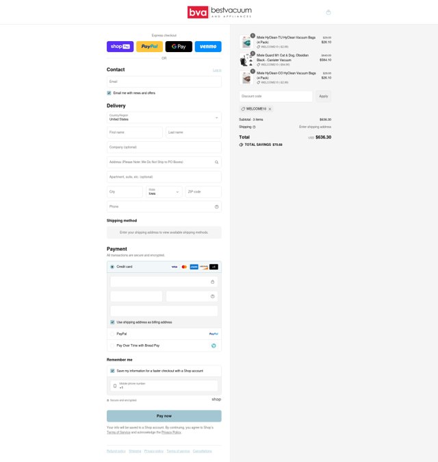 Best Vacuum checkout page showing Best Vacuum discount code box | Screenshot taken by SimplyCodes community member on Aug 26, 2025