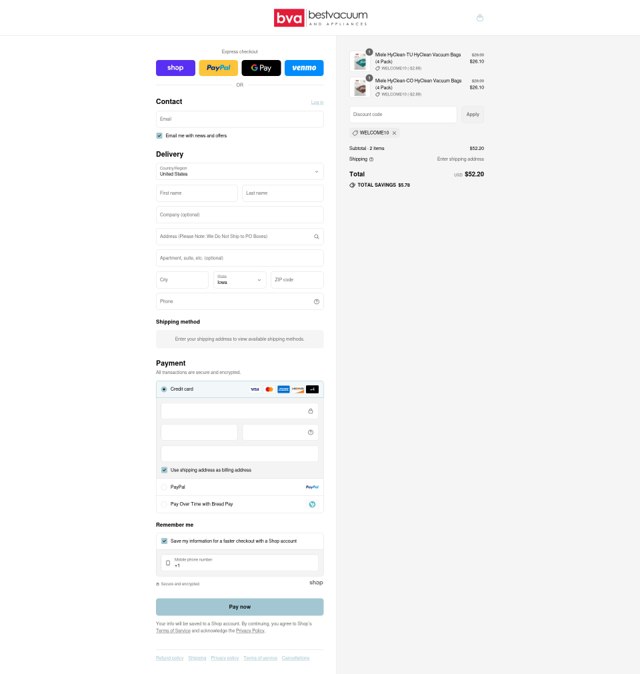 Best Vacuum checkout page showing Best Vacuum discount code box | Screenshot taken by SimplyCodes community member on Sep 4, 2025