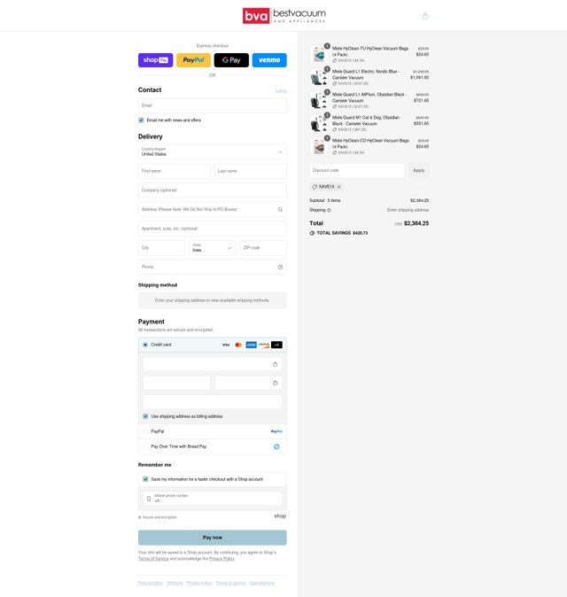 Best Vacuum checkout page showing Best Vacuum discount code box | Screenshot taken by SimplyCodes community member on Aug 22, 2025