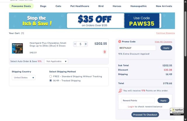 Best Vet Care checkout page showing Best Vet Care promo code box | Screenshot taken by SimplyCodes community member on Aug 14, 2025