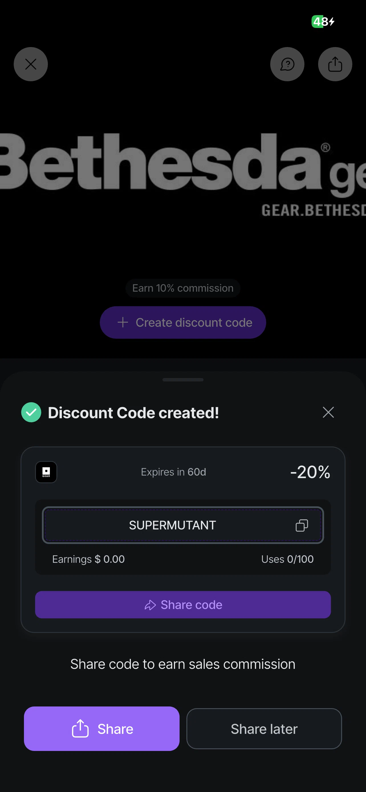 Bethesda discount code screenshot showing code SUPERMUTANT applied at Bethesda checkout page. Uploaded by SimplyCodes community member TreasureWhiz4833 on Jan 27, 2026