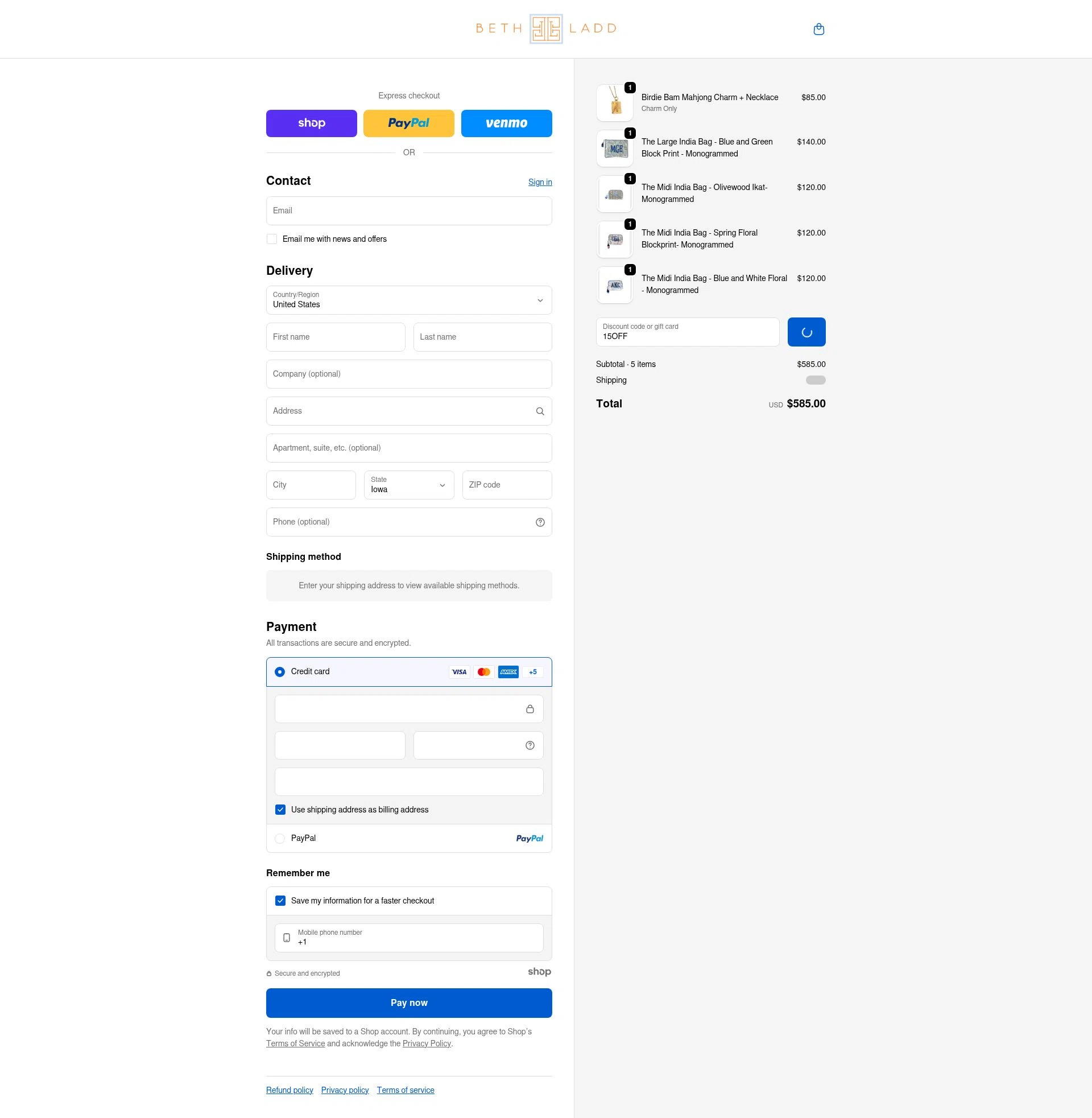 Beth Ladd Collections checkout page showing Beth Ladd Collections promo code box | Screenshot taken by SimplyCodes community member on Dec 27, 2025