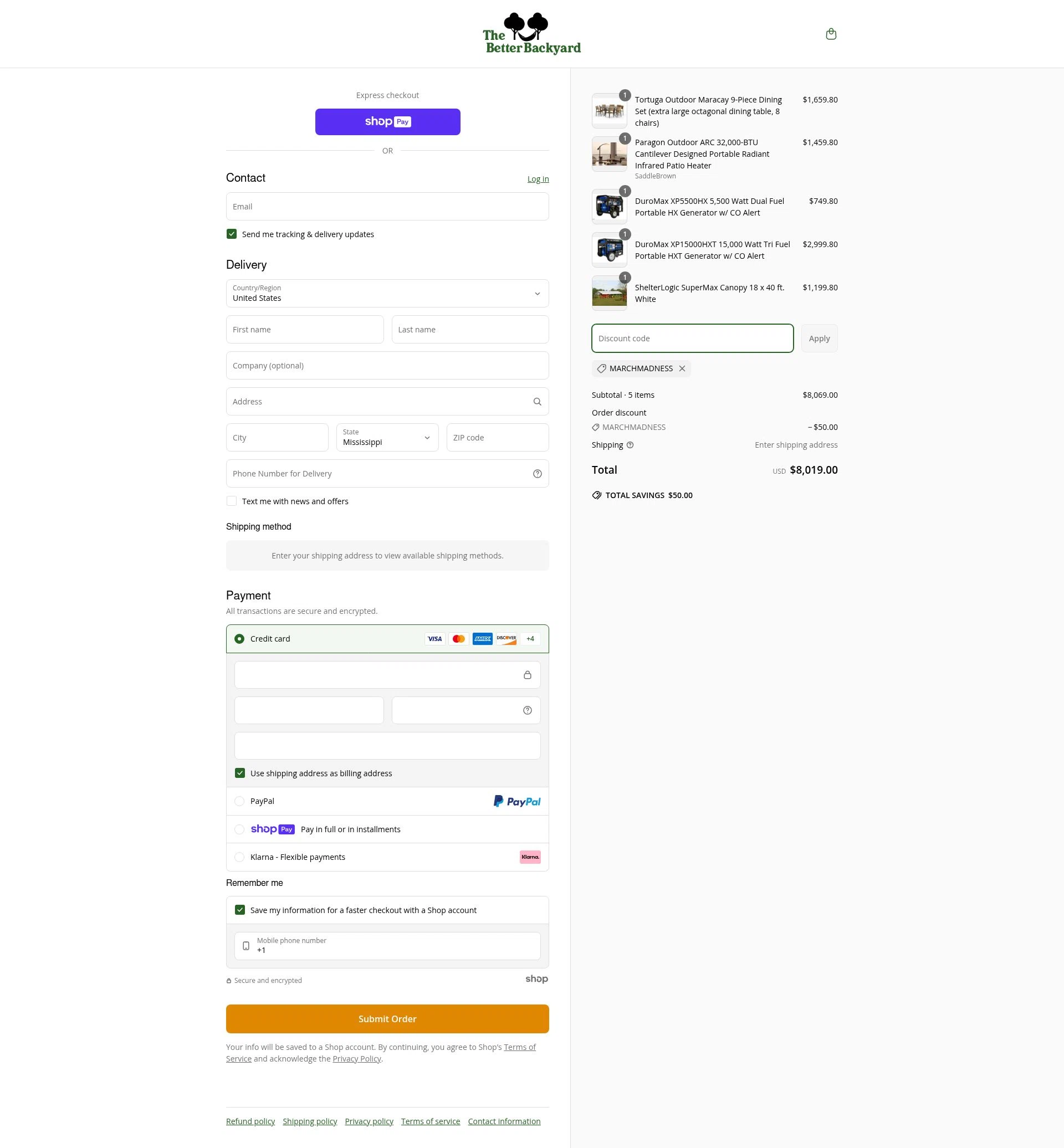 The Better Backyard checkout page showing The Better Backyard promo code box | Screenshot taken by SimplyCodes community member on Jun 14, 2025