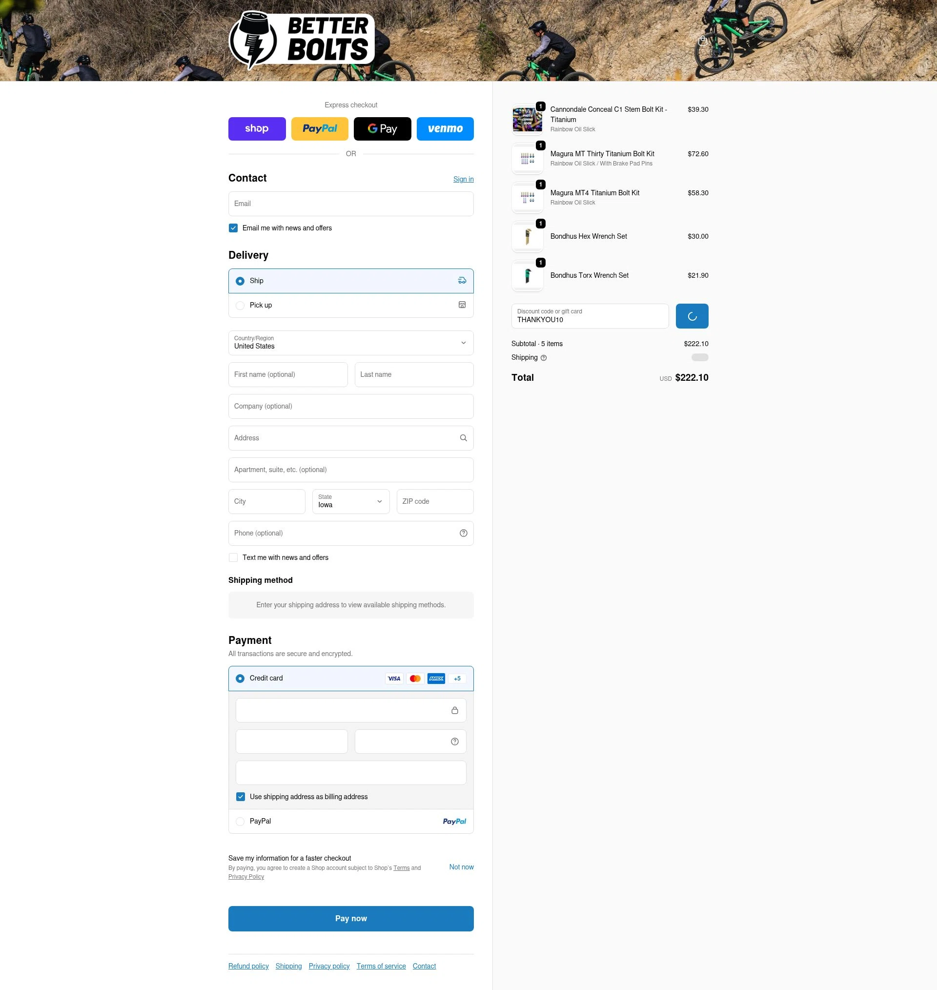 Better Bolts checkout page showing Better Bolts discount code box | Screenshot taken by SimplyCodes community member on Feb 14, 2026