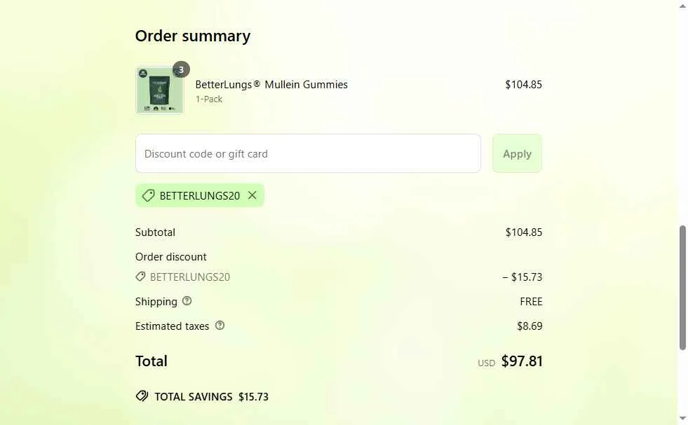 Better Brand checkout page showing Better Brand promo code box | Screenshot taken by SimplyCodes community member on Apr 29, 2025