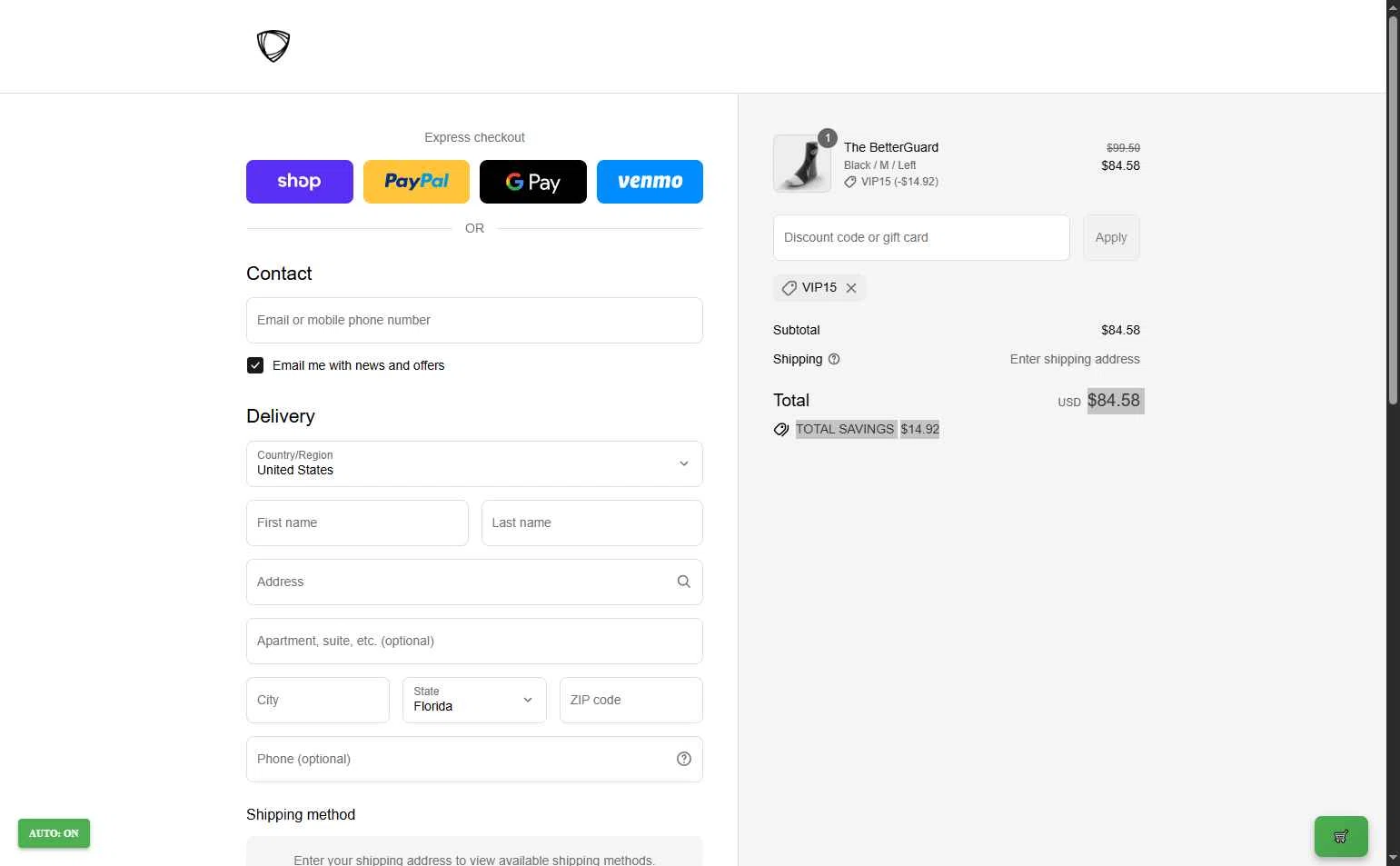 BETTERGUARDS checkout page showing BETTERGUARDS promo code box | Screenshot taken by SimplyCodes community member on Sep 16, 2025