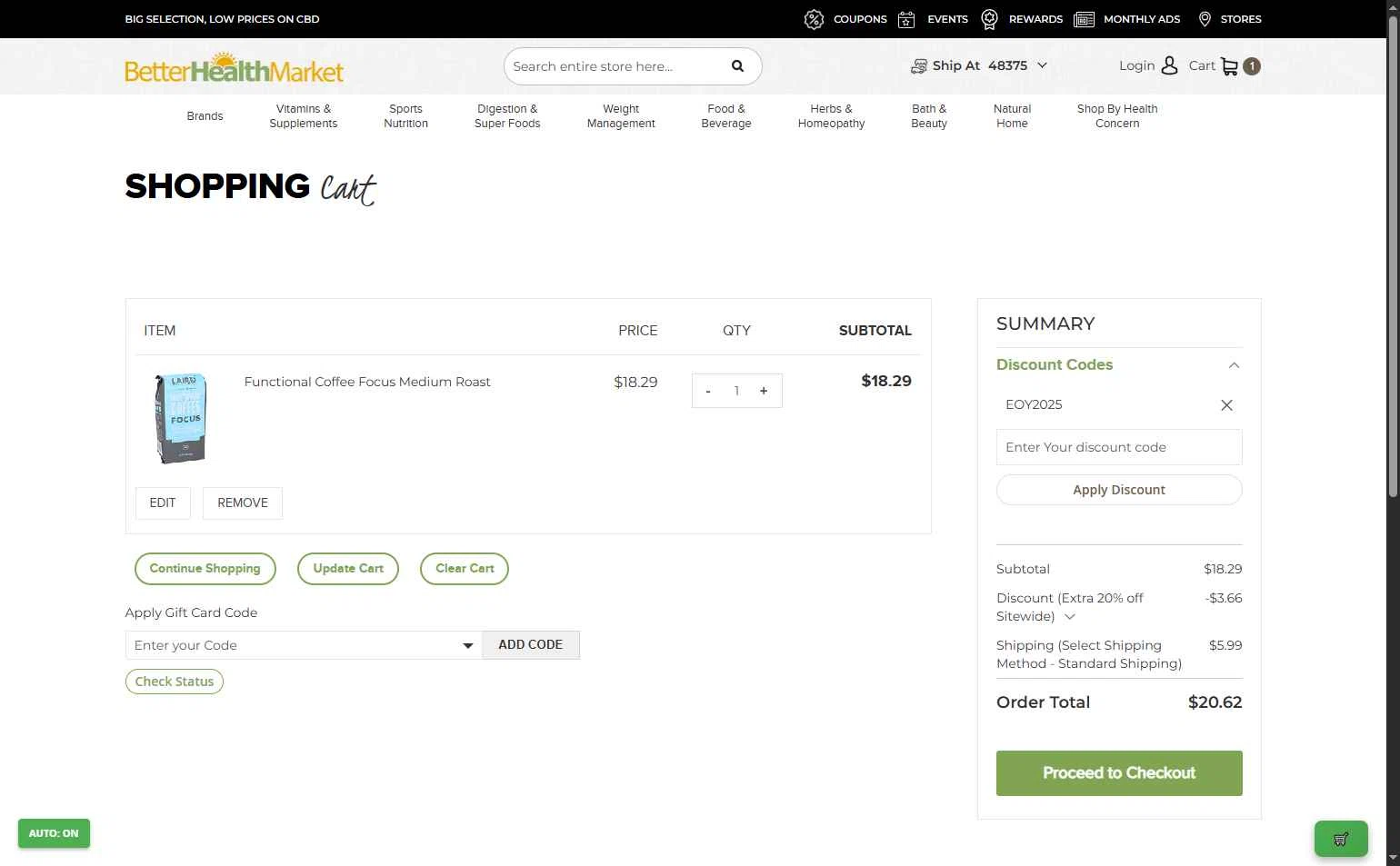Better Health Store checkout page showing Better Health Store promo code box | Screenshot taken by SimplyCodes community member on Dec 30, 2025