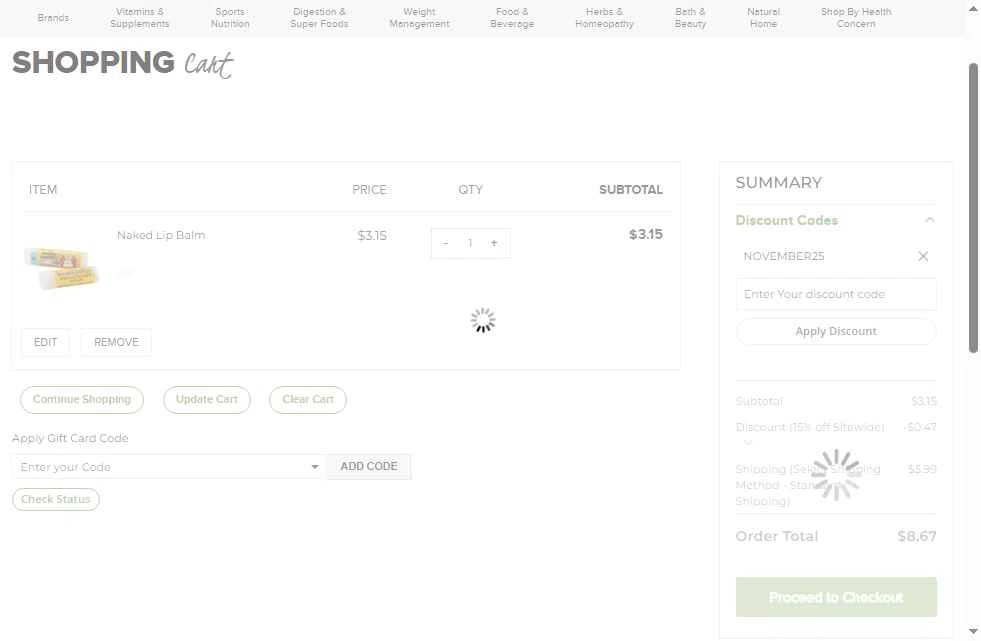 Better Health Store checkout page showing Better Health Store promo code box | Screenshot taken by SimplyCodes community member on Nov 30, 2025