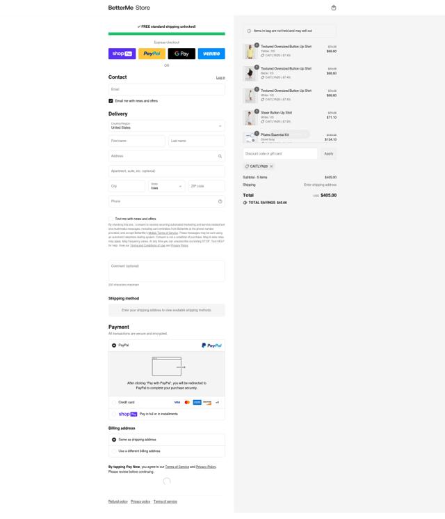 BetterMe checkout page showing BetterMe promo code box | Screenshot taken by SimplyCodes community member on Aug 11, 2025