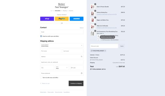 Better Not Younger checkout page showing Better Not Younger coupon code box | Screenshot taken by SimplyCodes community member on Sep 10, 2025