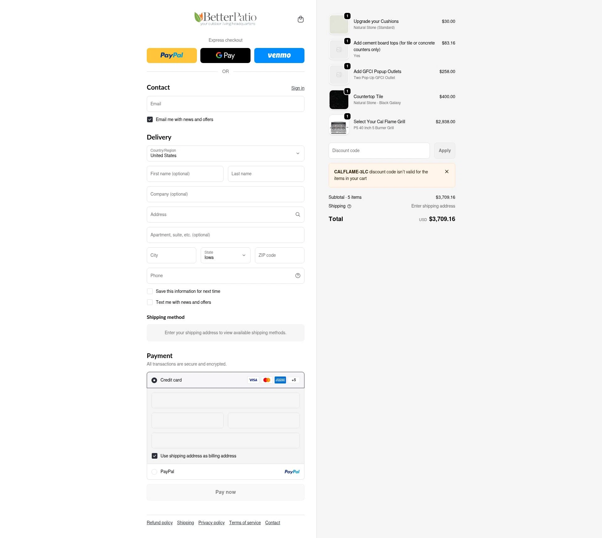 Better Patio checkout page showing Better Patio discount code box | Screenshot taken by SimplyCodes community member on Dec 23, 2025
