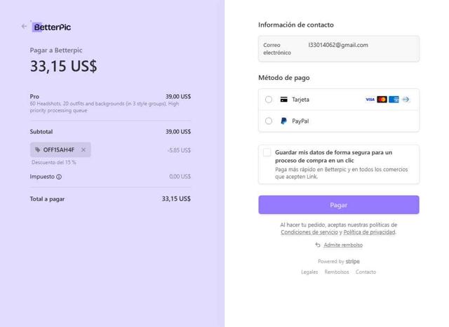 BetterPic checkout page showing BetterPic promo code box | Screenshot taken by SimplyCodes community member on May 1, 2025