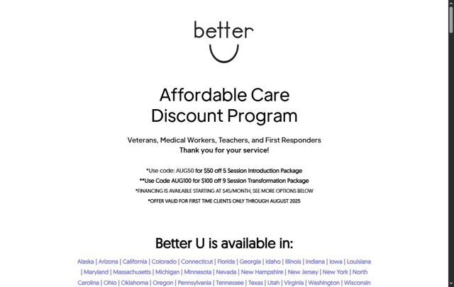 Better U checkout page showing Better U promo code box | Screenshot taken by SimplyCodes community member on Aug 6, 2025