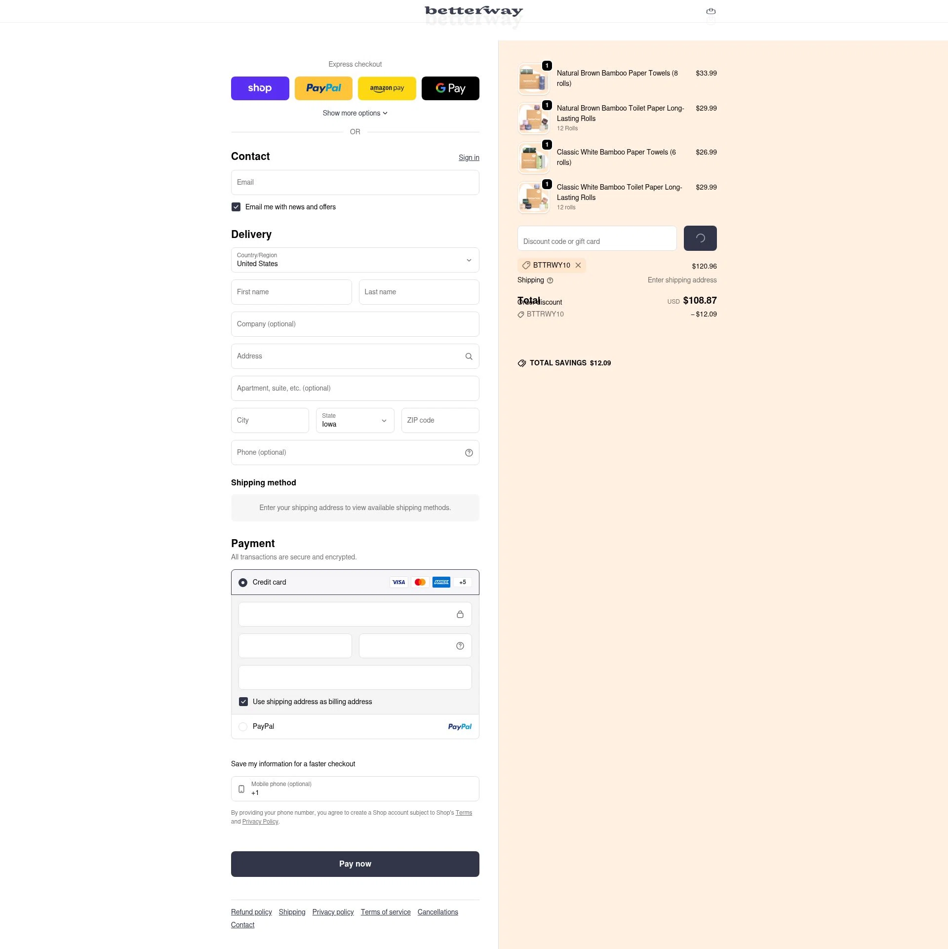 Betterway checkout page showing Betterway promo code box | Screenshot taken by SimplyCodes community member on Feb 4, 2026