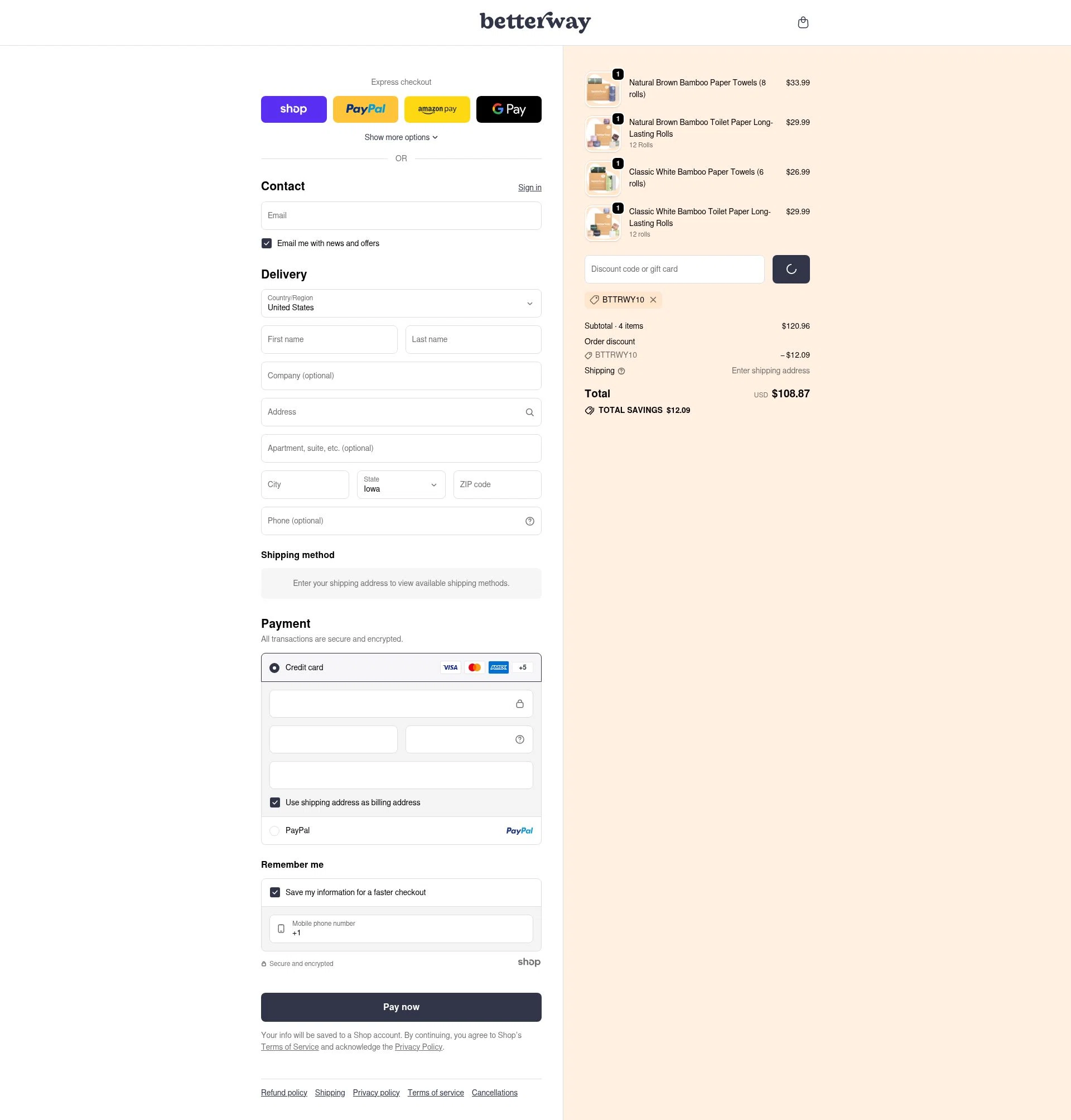 Betterway checkout page showing Betterway promo code box | Screenshot taken by SimplyCodes community member on Jan 22, 2026