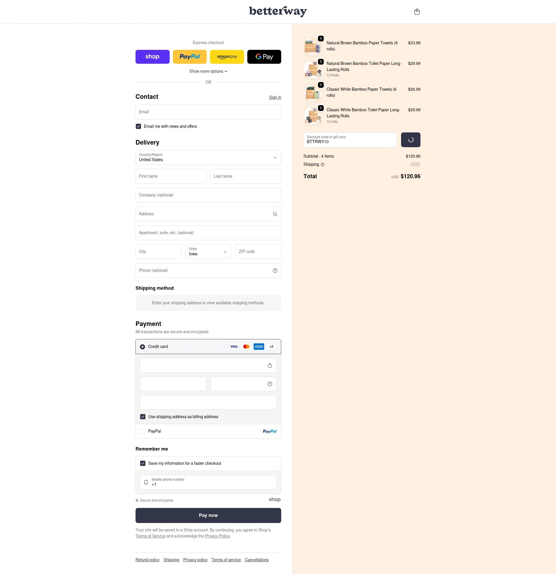 Betterway checkout page showing Betterway promo code box | Screenshot taken by SimplyCodes community member on Jan 1, 2026