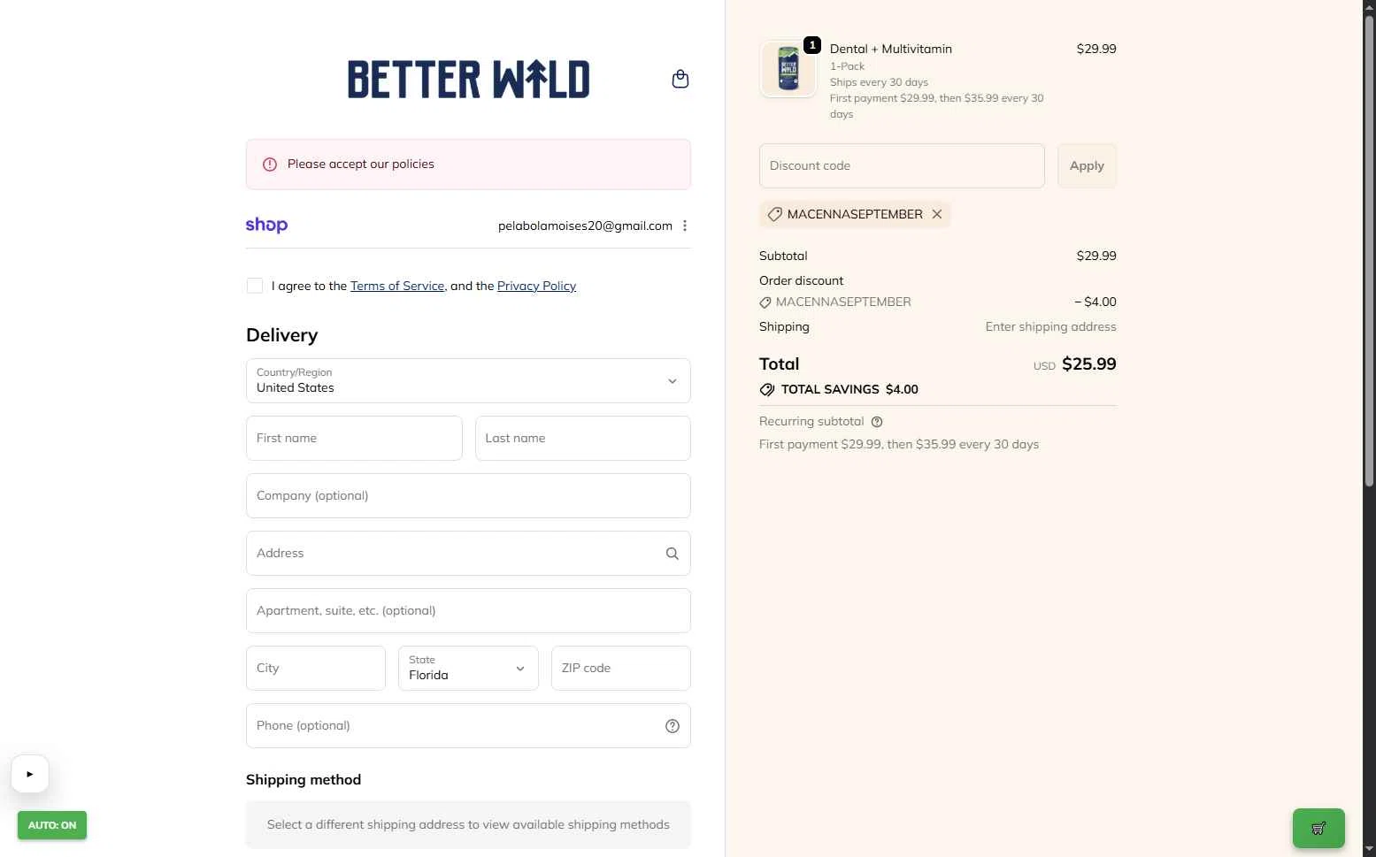 BetterWild checkout page showing BetterWild promo code box | Screenshot taken by SimplyCodes community member on Jan 29, 2026