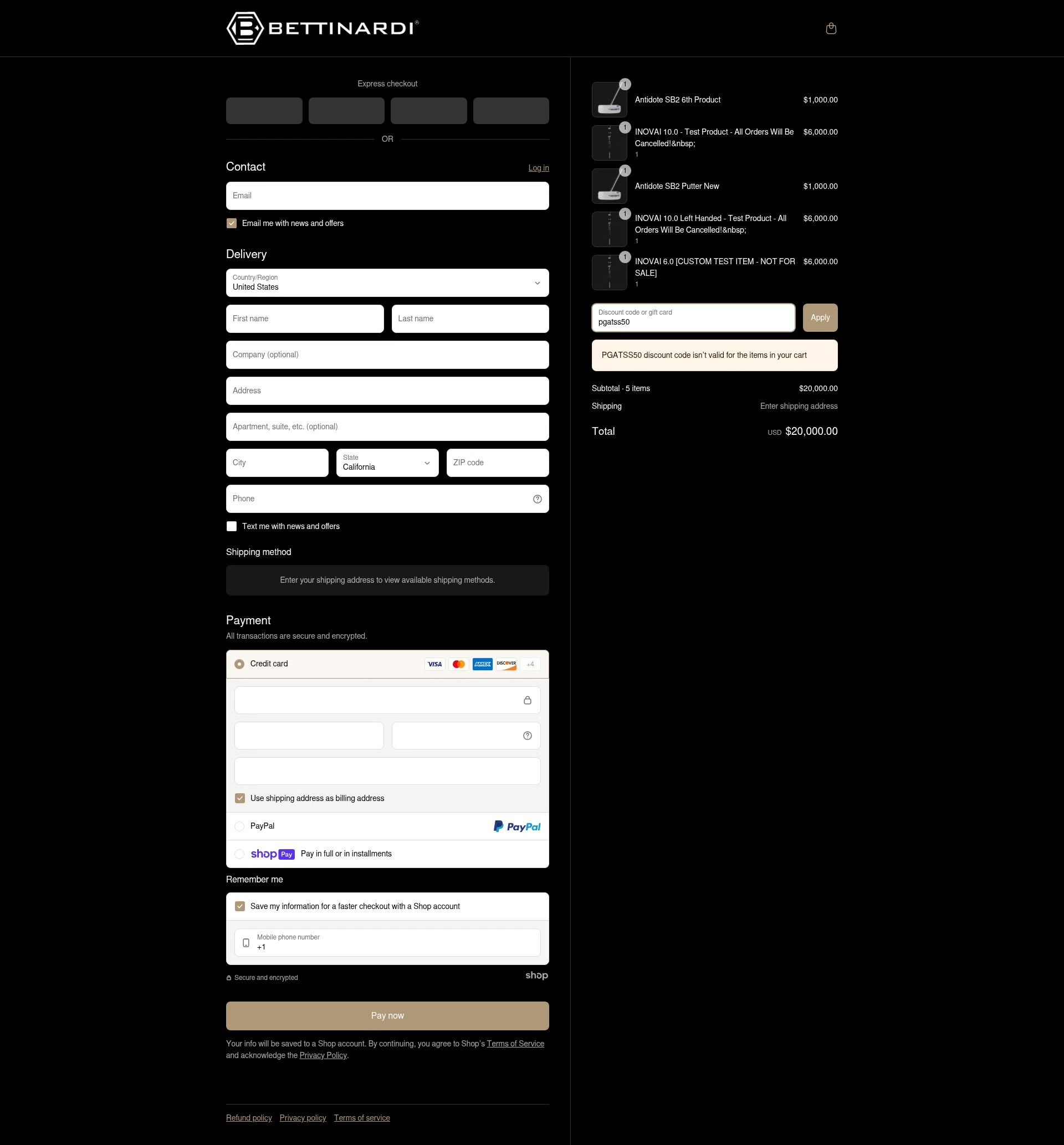 Bettinardi checkout page showing Bettinardi discount code box | Screenshot taken by SimplyCodes community member on Jun 21, 2025
