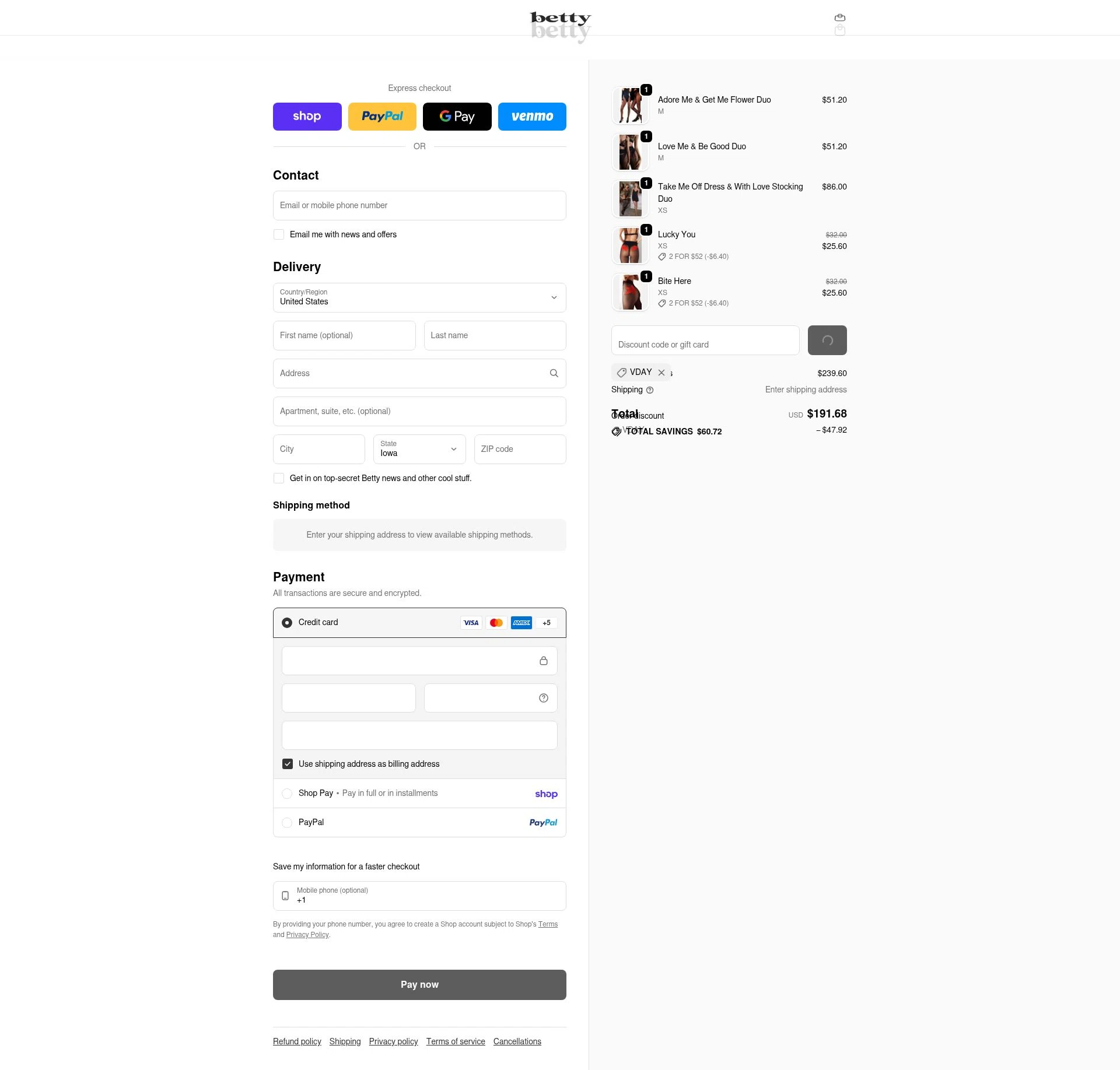 Betty checkout page showing Betty promo code box | Screenshot taken by SimplyCodes community member on Feb 12, 2026