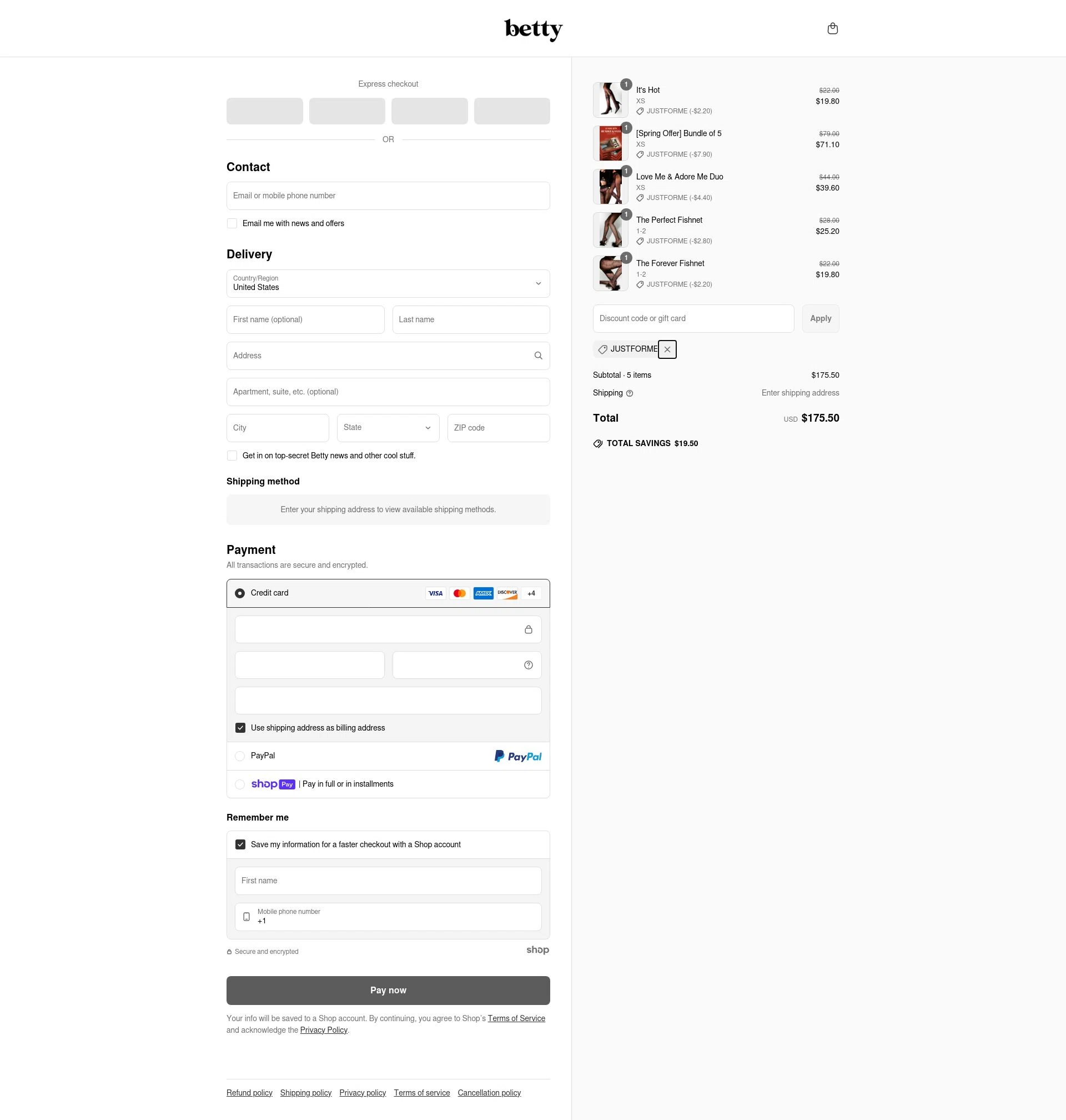 Betty checkout page showing Betty promo code box | Screenshot taken by SimplyCodes community member on Apr 20, 2025