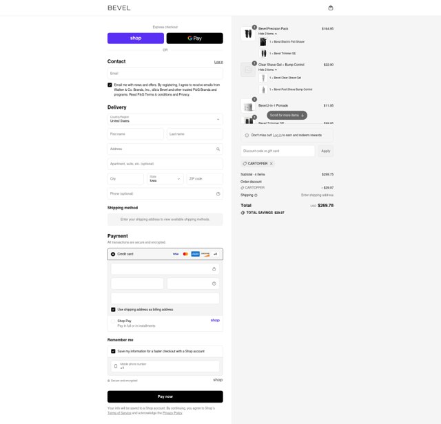 Bevel checkout page showing Bevel promo code box | Screenshot taken by SimplyCodes community member on Sep 1, 2025