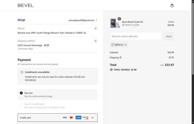 Bevel checkout page showing Bevel promo code box | Screenshot taken by SimplyCodes community member on Sep 2, 2025