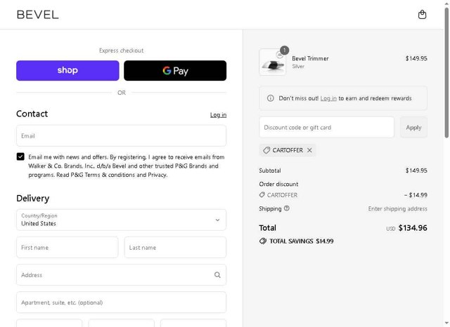 Bevel checkout page showing Bevel promo code box | Screenshot taken by SimplyCodes community member on Aug 30, 2025