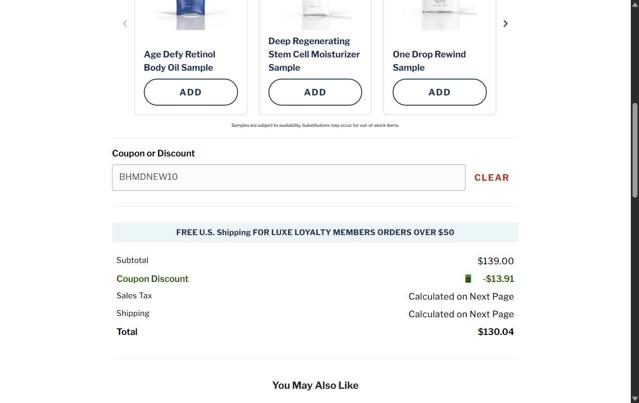 Beverly Hills MD checkout page showing Beverly Hills MD coupon code box | Screenshot taken by SimplyCodes community member on Aug 6, 2025