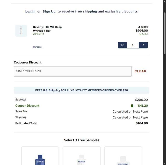 Beverly Hills MD checkout page showing Beverly Hills MD coupon code box | Screenshot taken by SimplyCodes community member on Aug 26, 2025