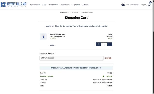 Beverly Hills MD checkout page showing Beverly Hills MD coupon code box | Screenshot taken by SimplyCodes community member on Sep 5, 2025