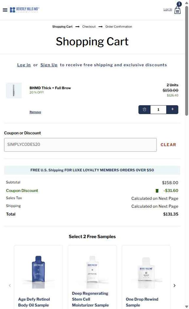 Beverly Hills MD checkout page showing Beverly Hills MD coupon code box | Screenshot taken by SimplyCodes community member on Sep 1, 2025