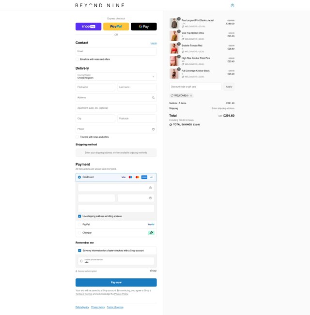 Beyond Nine checkout page showing Beyond Nine discount code box | Screenshot taken by SimplyCodes community member on Aug 13, 2025